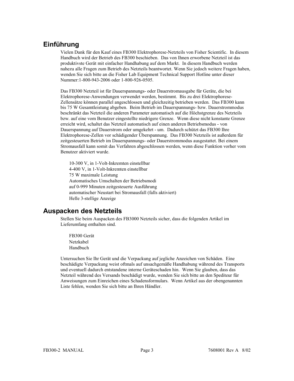 Einführung, Auspacken des netzteils | Fisher FB300-2 User Manual | Page 24 / 43