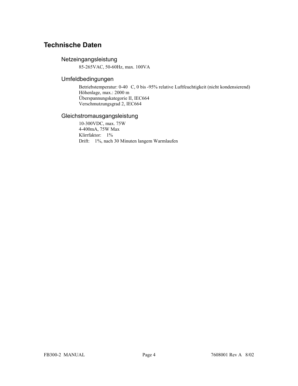 Technische daten | Fisher FB300-2 User Manual | Page 25 / 43