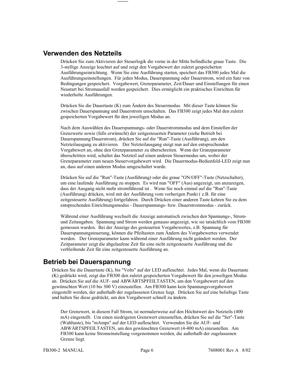 Verwenden des netzteils, Betrieb bei dauerspannung | Fisher FB300-2 User Manual | Page 27 / 43