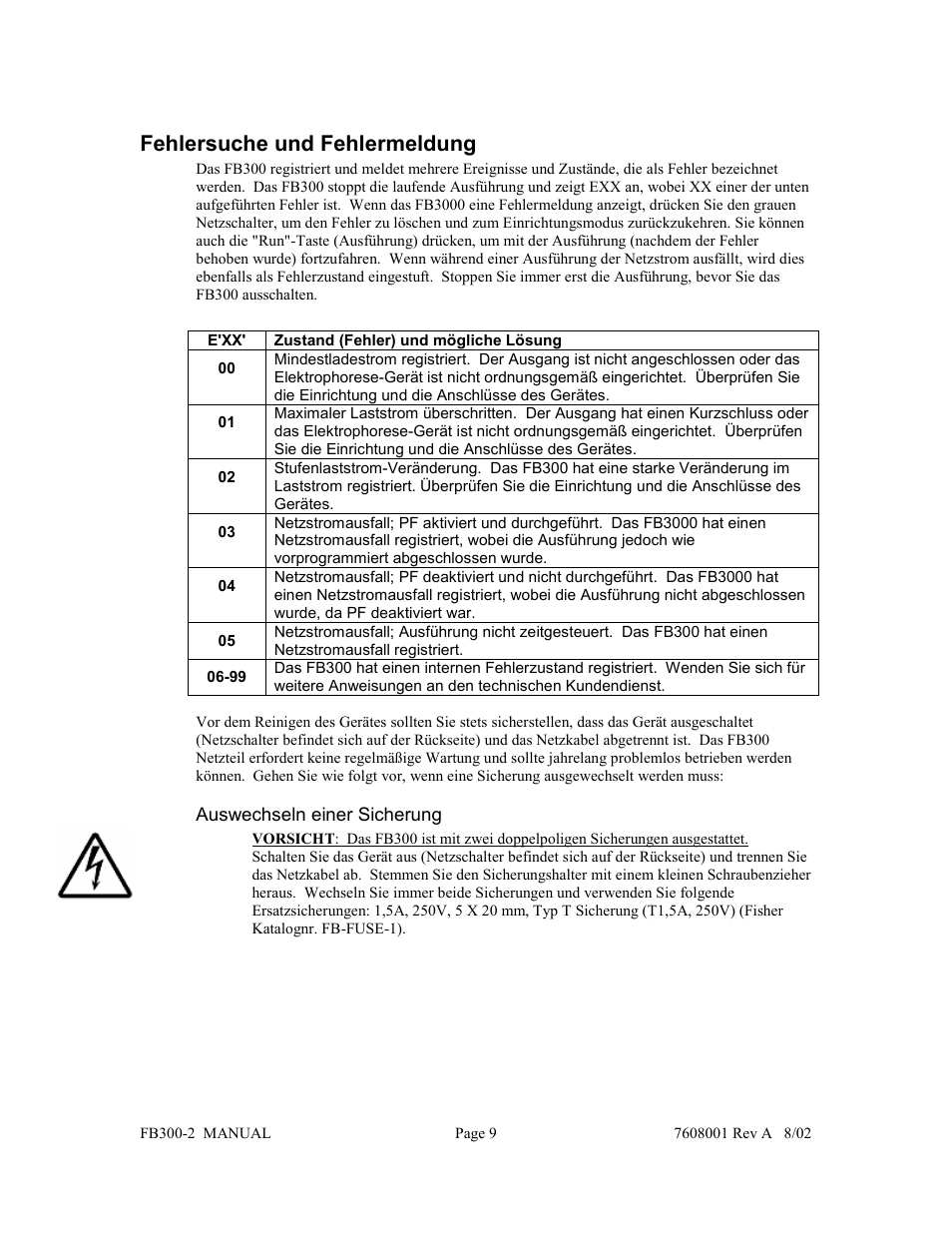 Fehlersuche und fehlermeldung | Fisher FB300-2 User Manual | Page 30 / 43