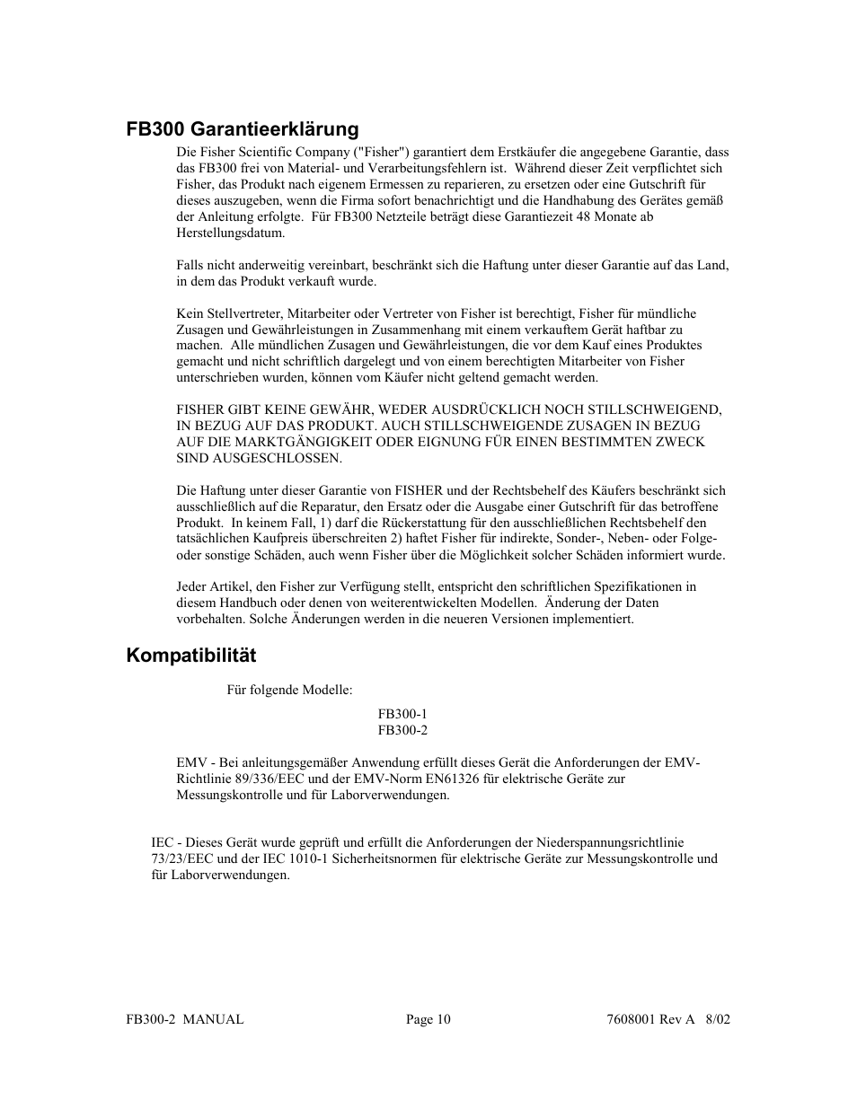 Fb300 garantieerklärung, Kompatibilität | Fisher FB300-2 User Manual | Page 31 / 43