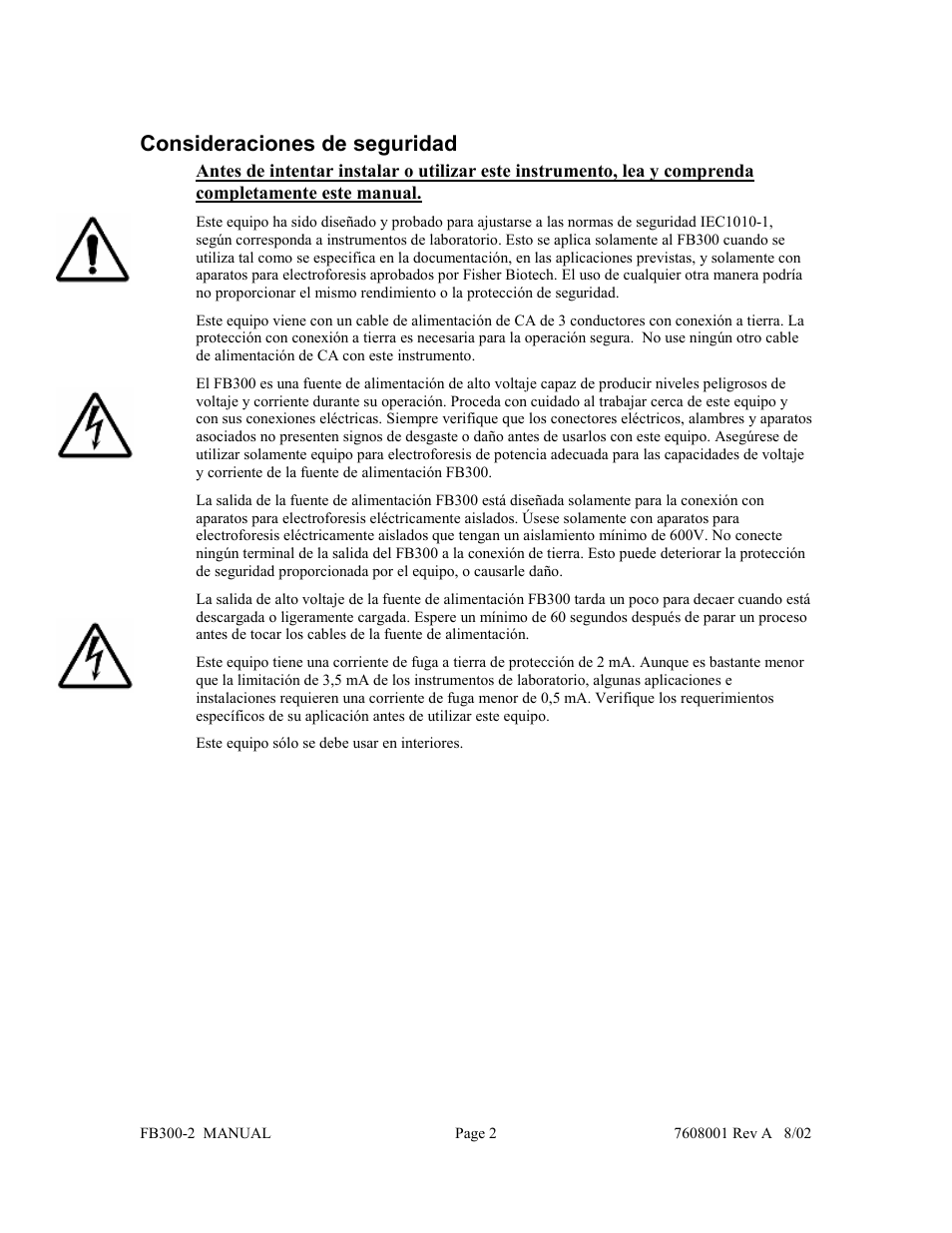 Consideraciones de seguridad | Fisher FB300-2 User Manual | Page 34 / 43