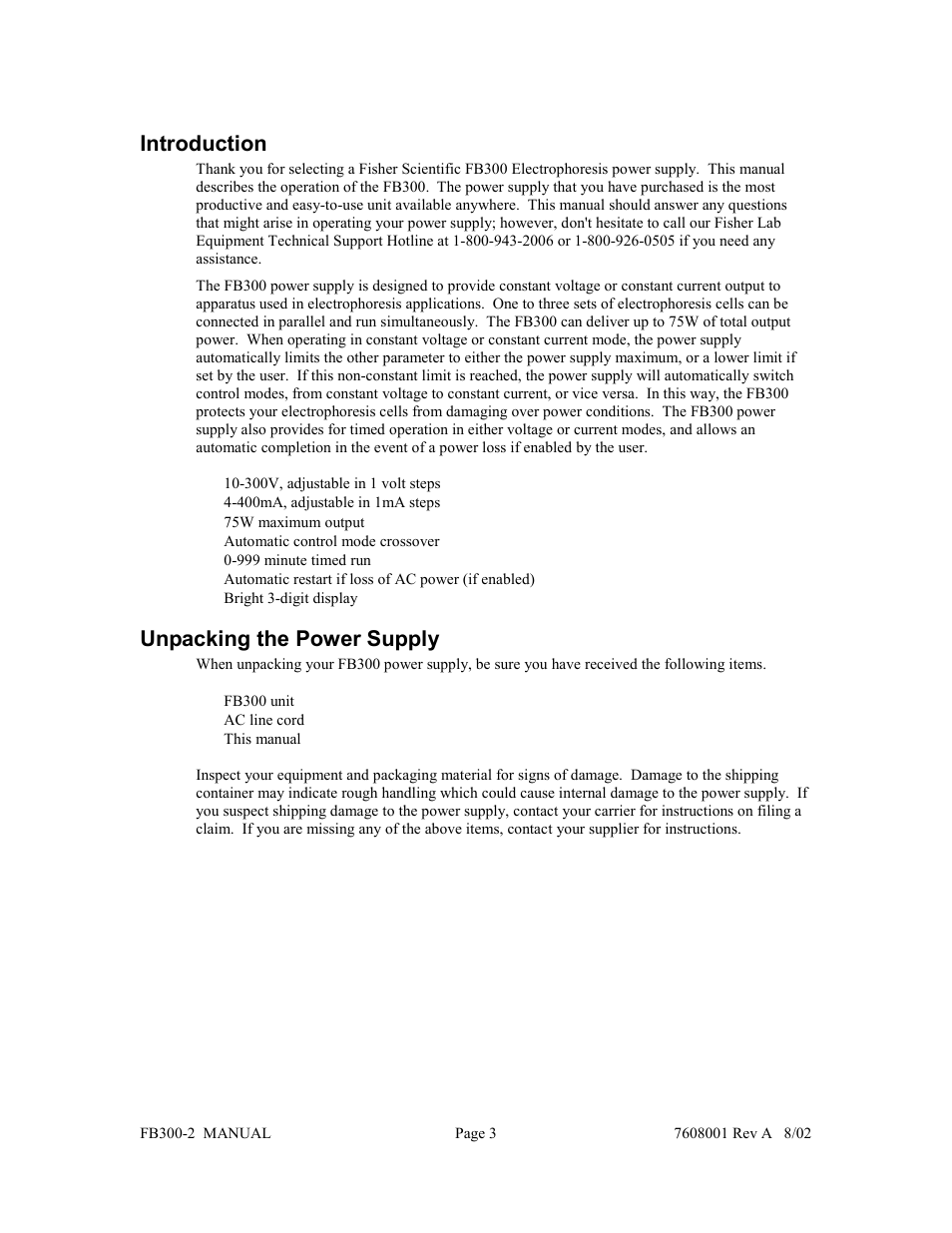 Introduction, Unpacking the power supply | Fisher FB300-2 User Manual | Page 4 / 43
