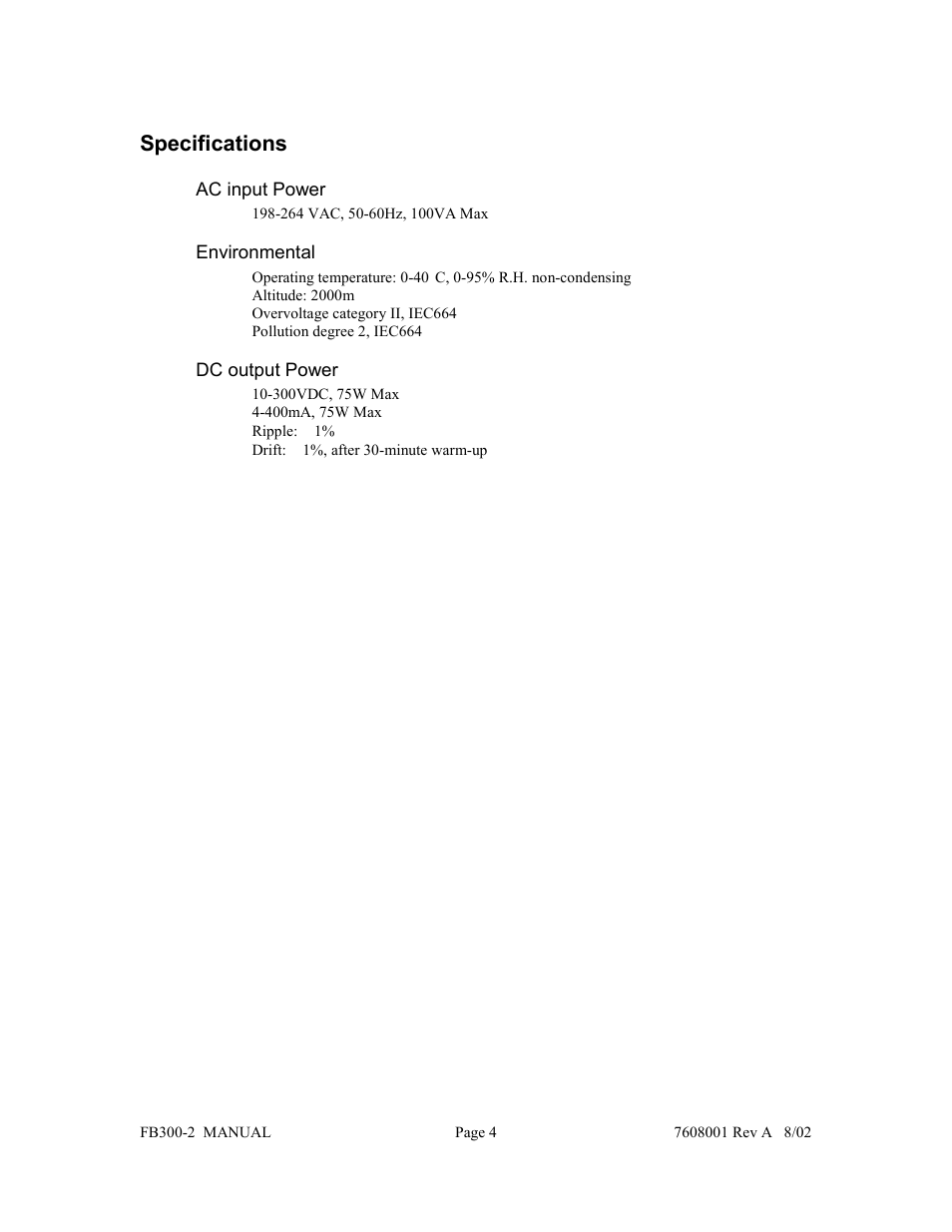 Specifications | Fisher FB300-2 User Manual | Page 5 / 43
