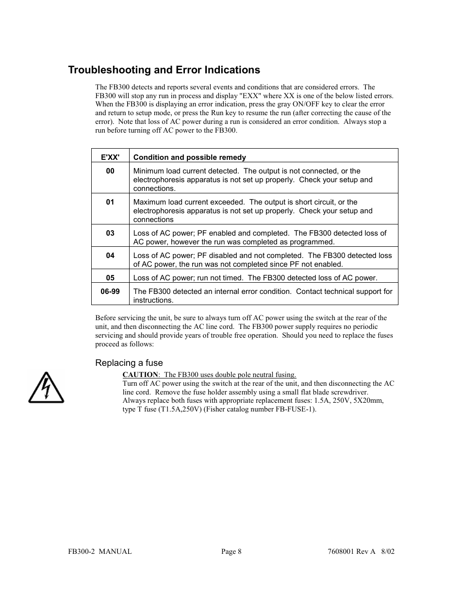 Troubleshooting and error indications | Fisher FB300-2 User Manual | Page 9 / 43