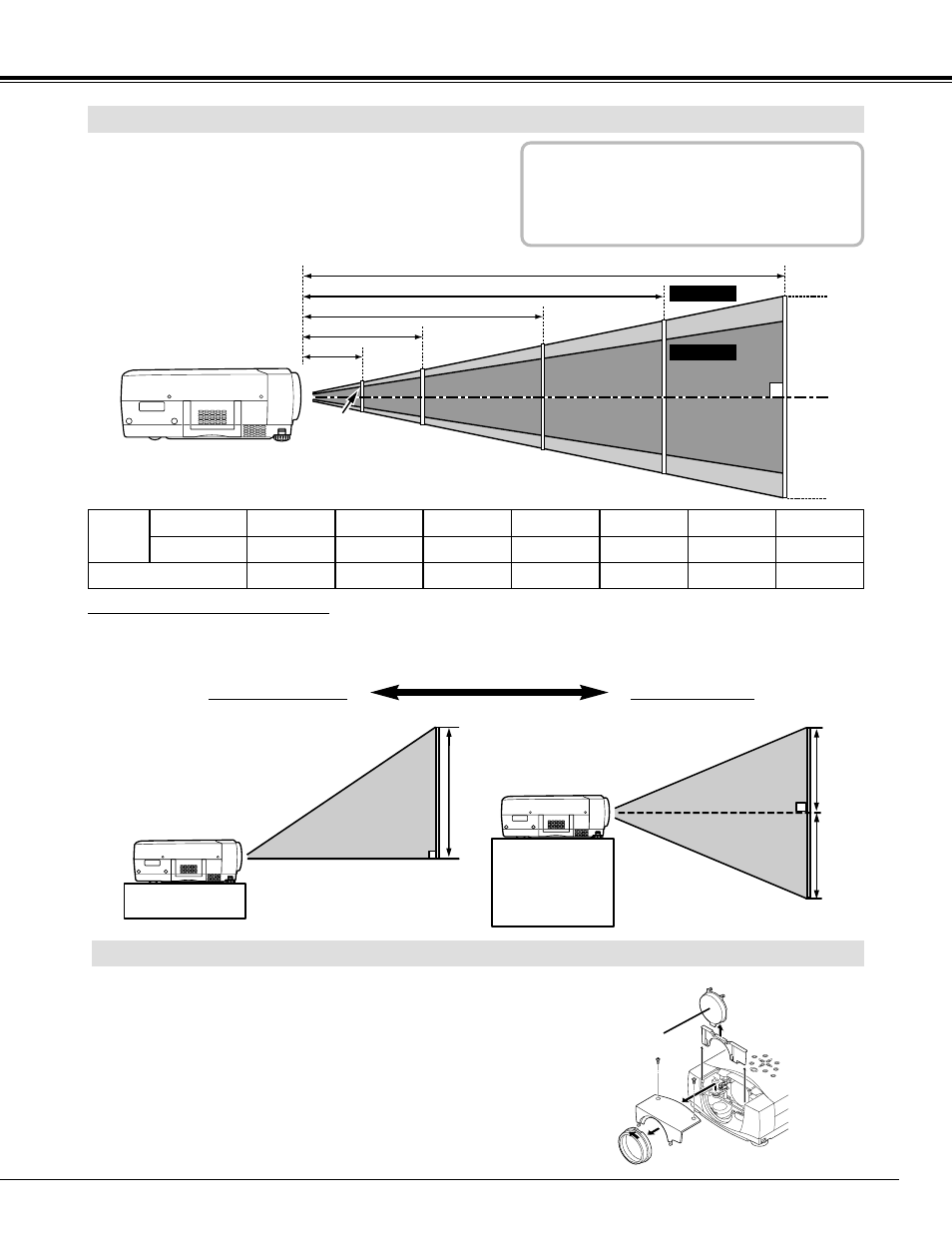 Preparation positioning projector, Lens shift adjustment | Fisher PLC-XP41L User Manual | Page 9 / 44