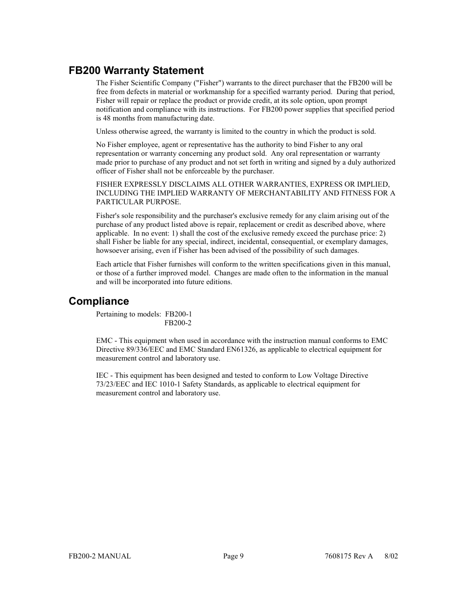Fb200 warranty statement, Compliance | Fisher FB200-2 User Manual | Page 10 / 42