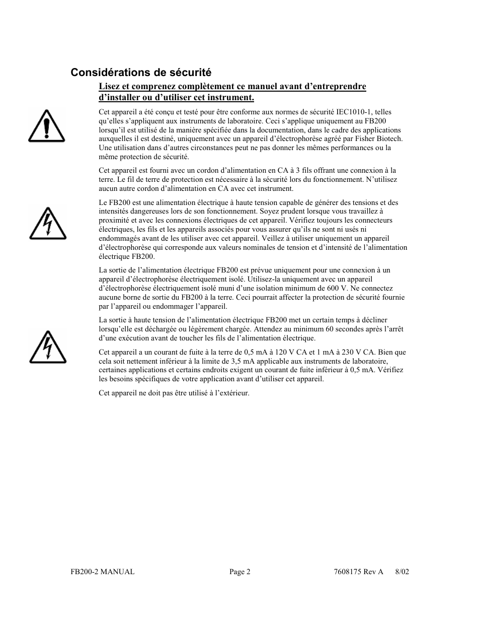 Considérations de sécurité | Fisher FB200-2 User Manual | Page 13 / 42