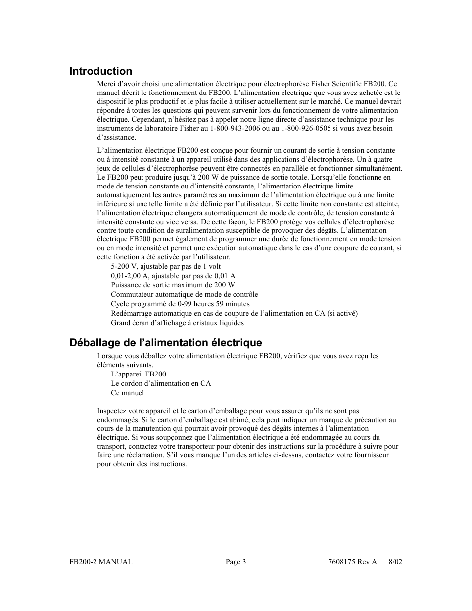 Introduction, Déballage de l’alimentation électrique | Fisher FB200-2 User Manual | Page 14 / 42