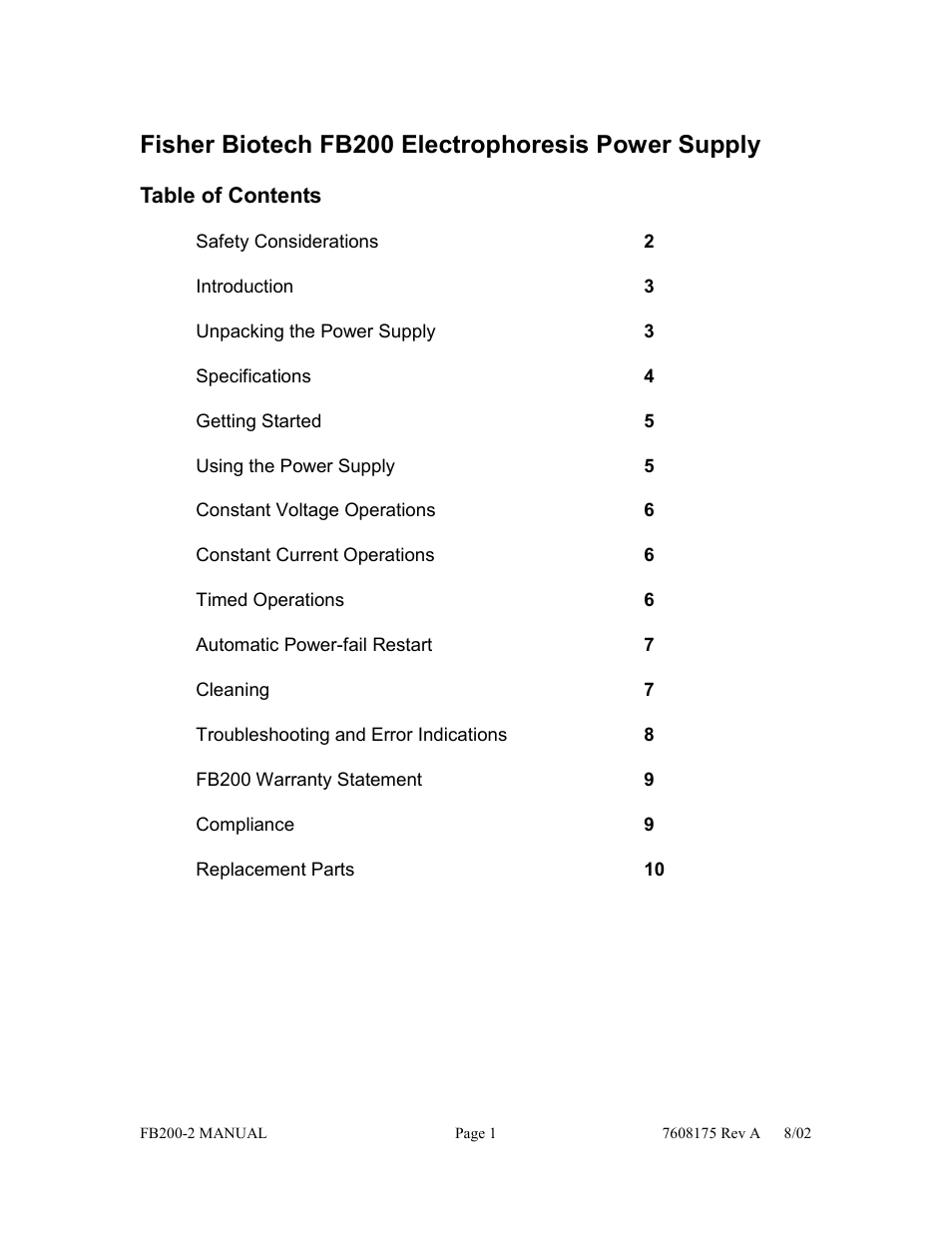 Fisher biotech fb200 electrophoresis power supply | Fisher FB200-2 User Manual | Page 2 / 42