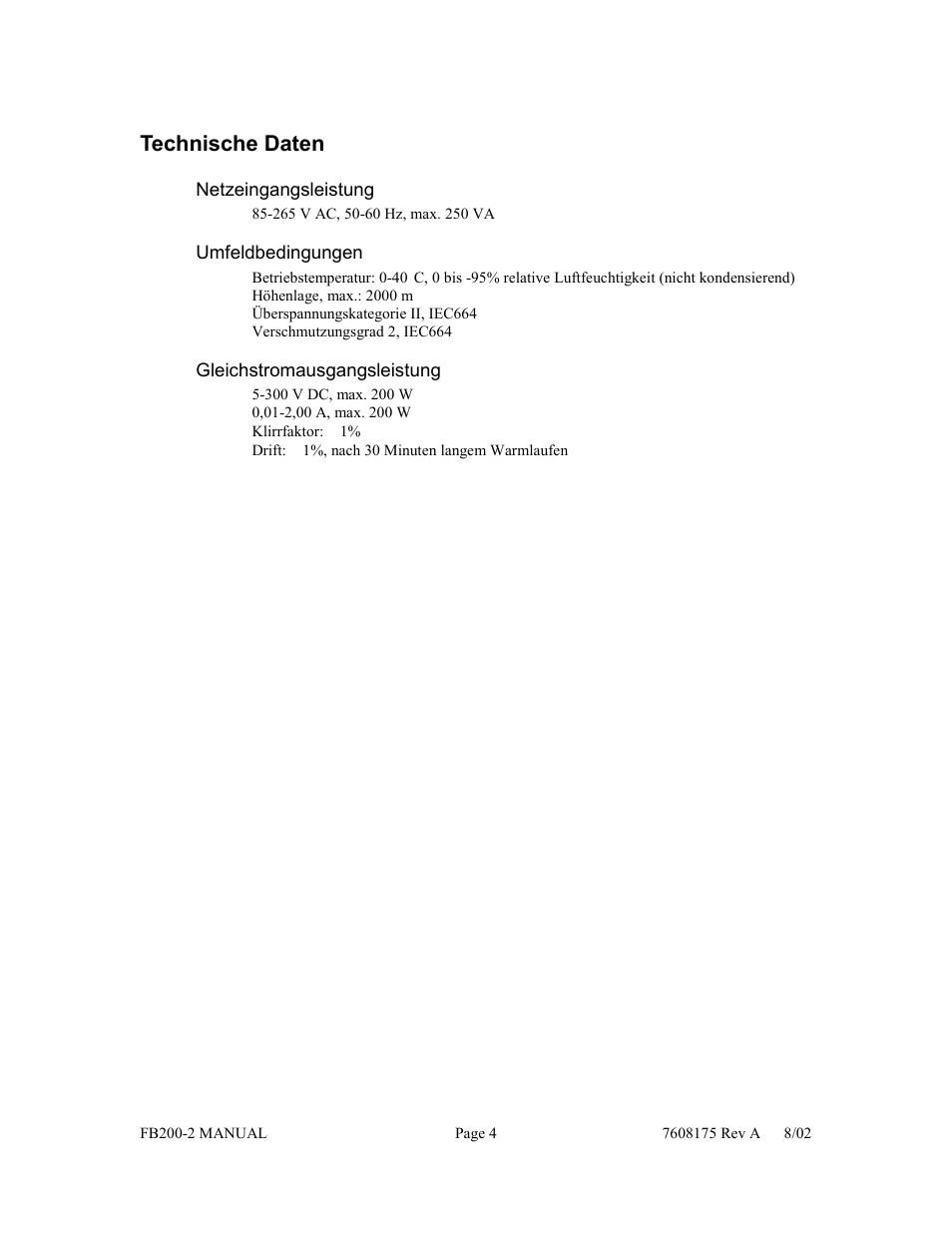 Technische daten | Fisher FB200-2 User Manual | Page 25 / 42