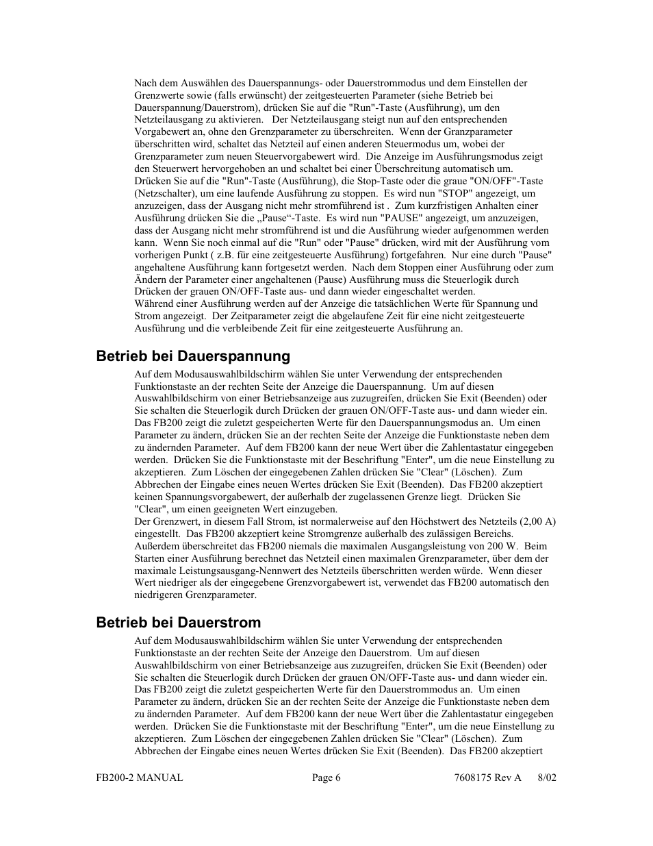 Betrieb bei dauerspannung, Betrieb bei dauerstrom | Fisher FB200-2 User Manual | Page 27 / 42