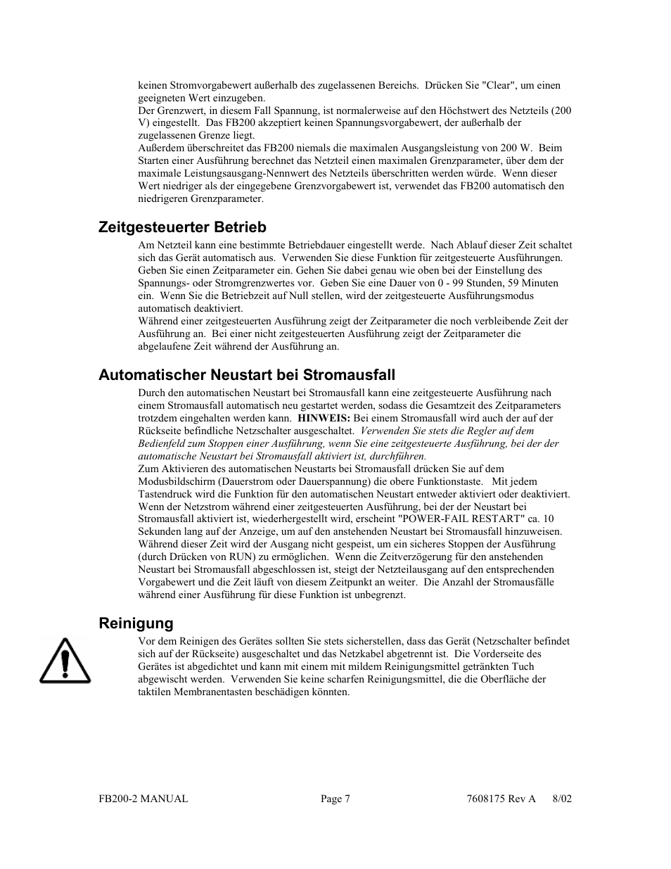 Zeitgesteuerter betrieb, Automatischer neustart bei stromausfall, Reinigung | Fisher FB200-2 User Manual | Page 28 / 42