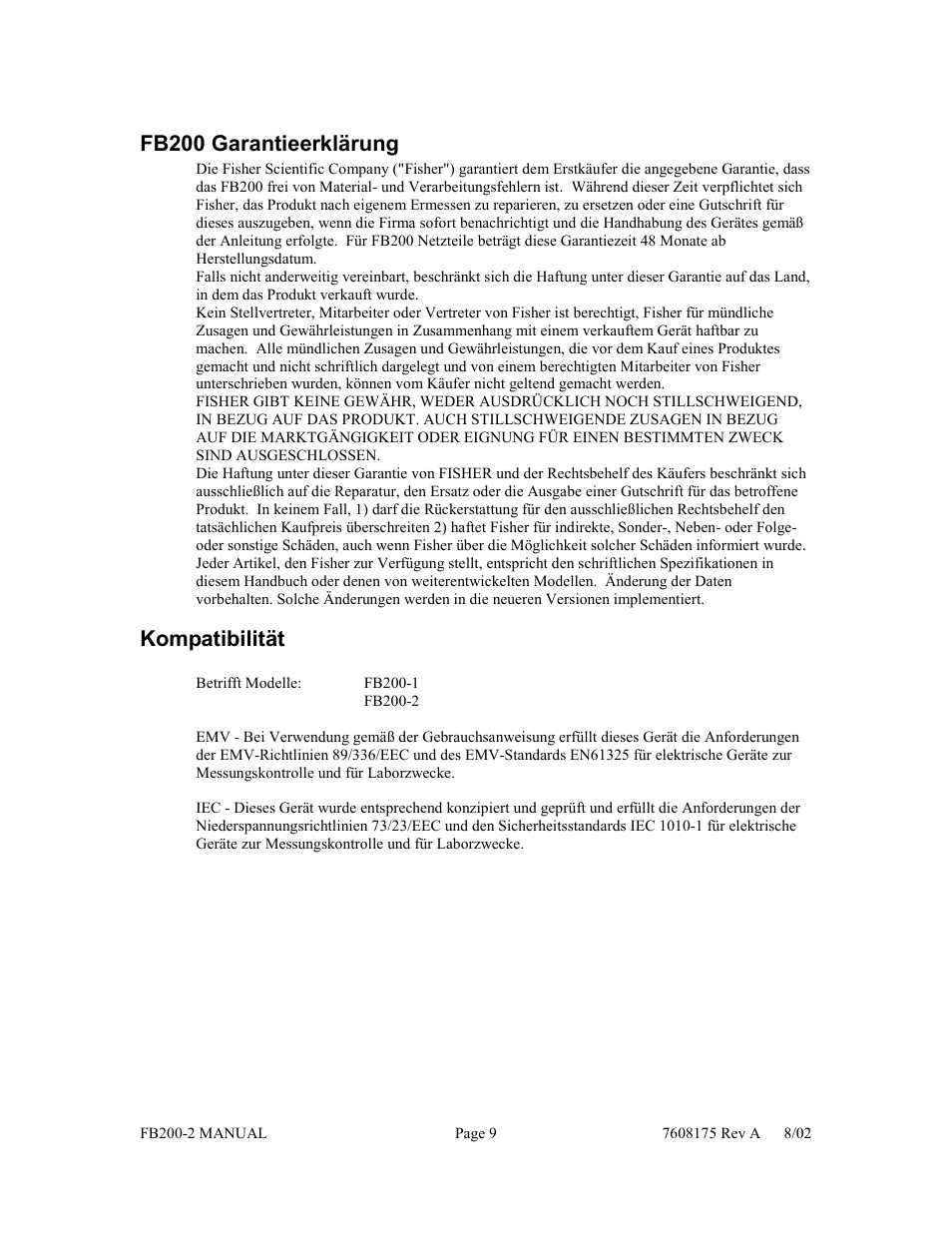 Fb200 garantieerklärung, Kompatibilität | Fisher FB200-2 User Manual | Page 30 / 42