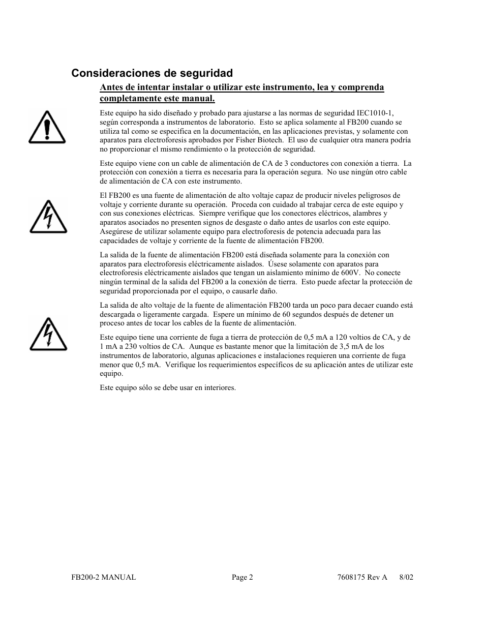 Consideraciones de seguridad | Fisher FB200-2 User Manual | Page 33 / 42