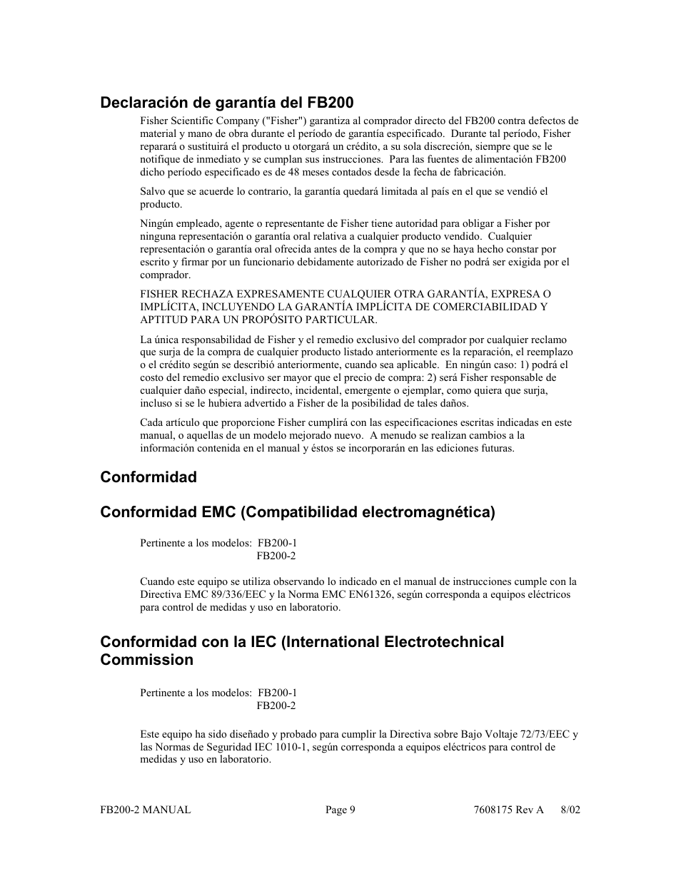 Declaración de garantía del fb200 | Fisher FB200-2 User Manual | Page 40 / 42