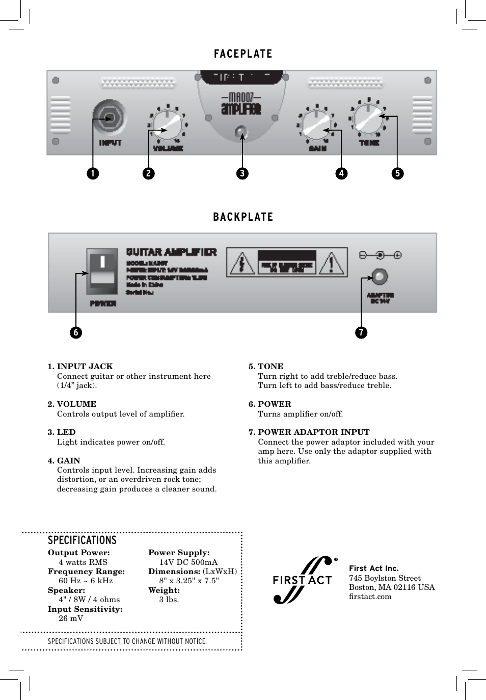 First Act MA007 User Manual | 2 pages