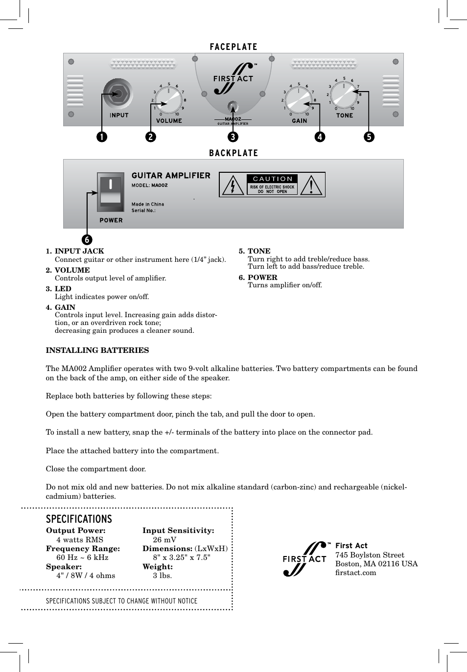 First Act MA002 User Manual | 2 pages