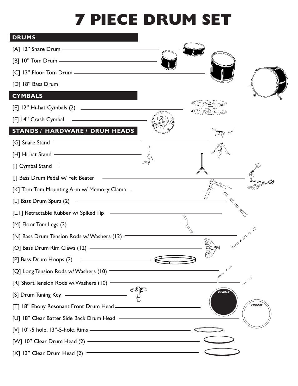 7 piece drum set | First Act MD700 User Manual | Page 2 / 4