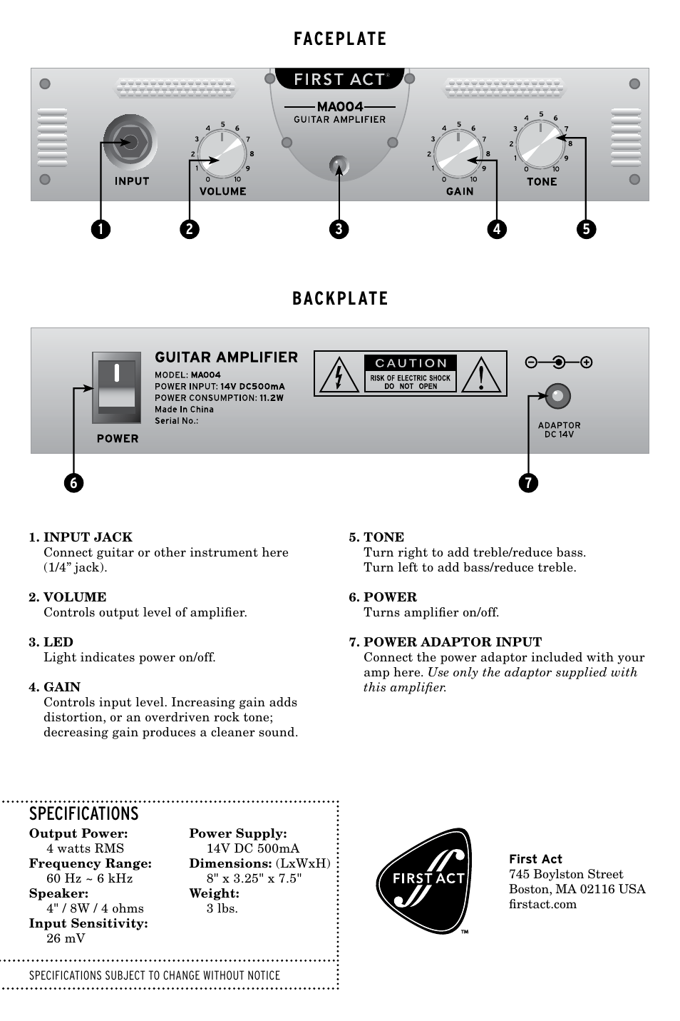 First Act MA004 User Manual | 2 pages