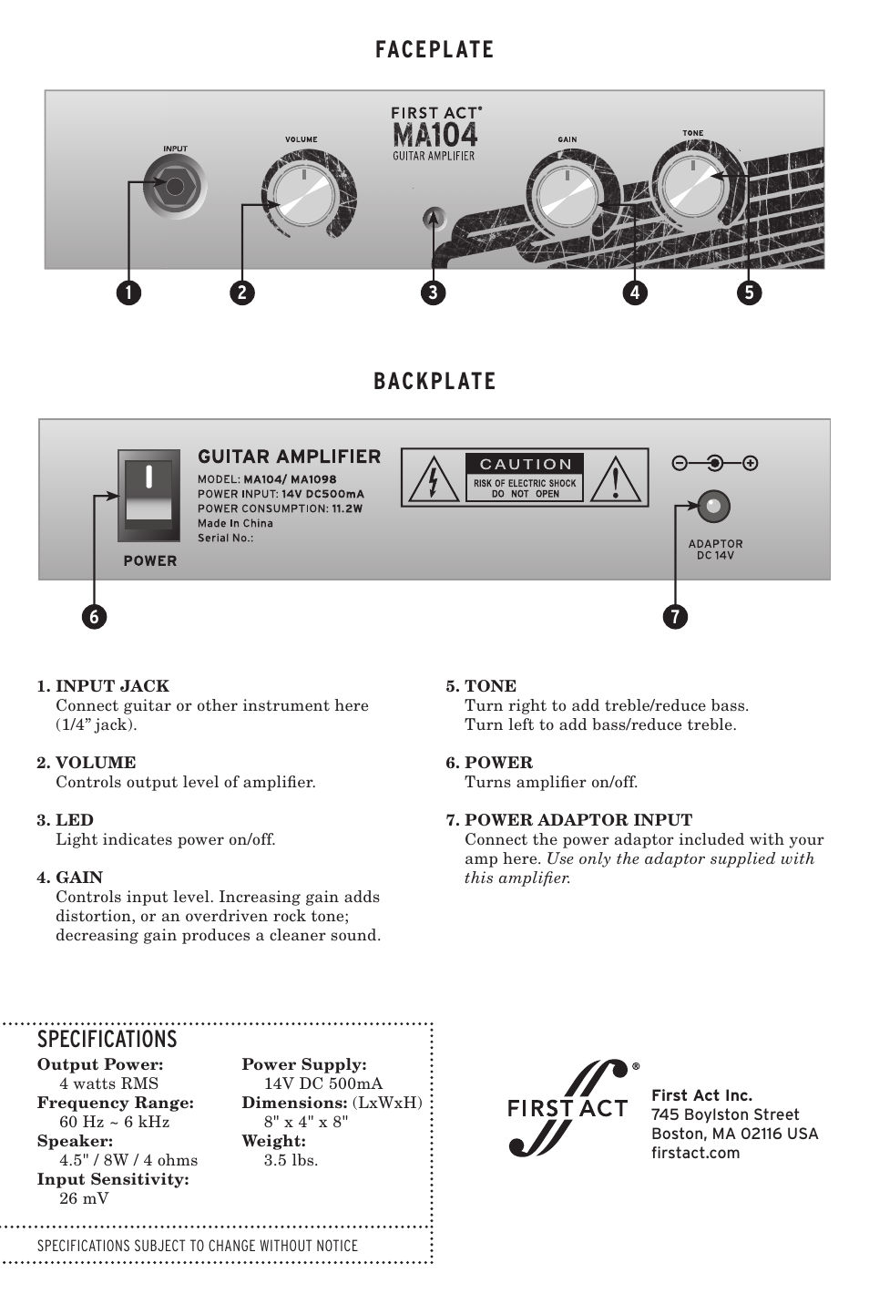 First Act MA104 User Manual | 2 pages