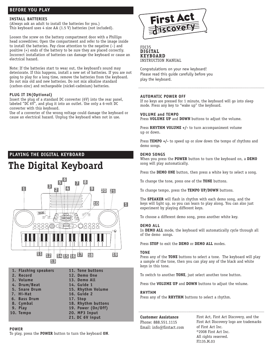 First Act FDI35 User Manual | 2 pages
