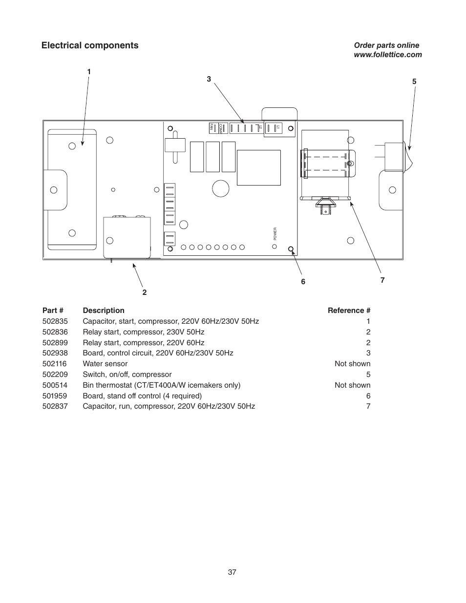 Electrical components | Follett MCC400A/W User Manual | Page 37 / 40