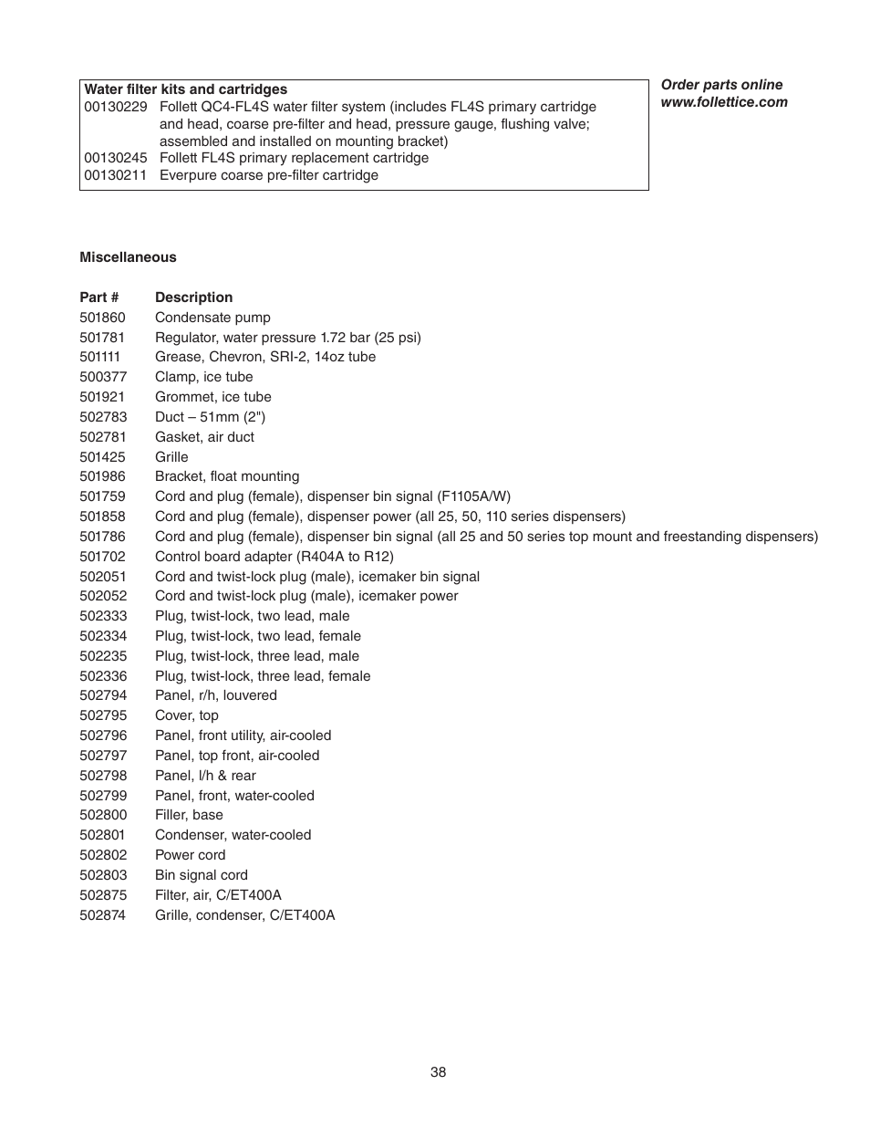 Follett MCC400A/W User Manual | Page 38 / 40