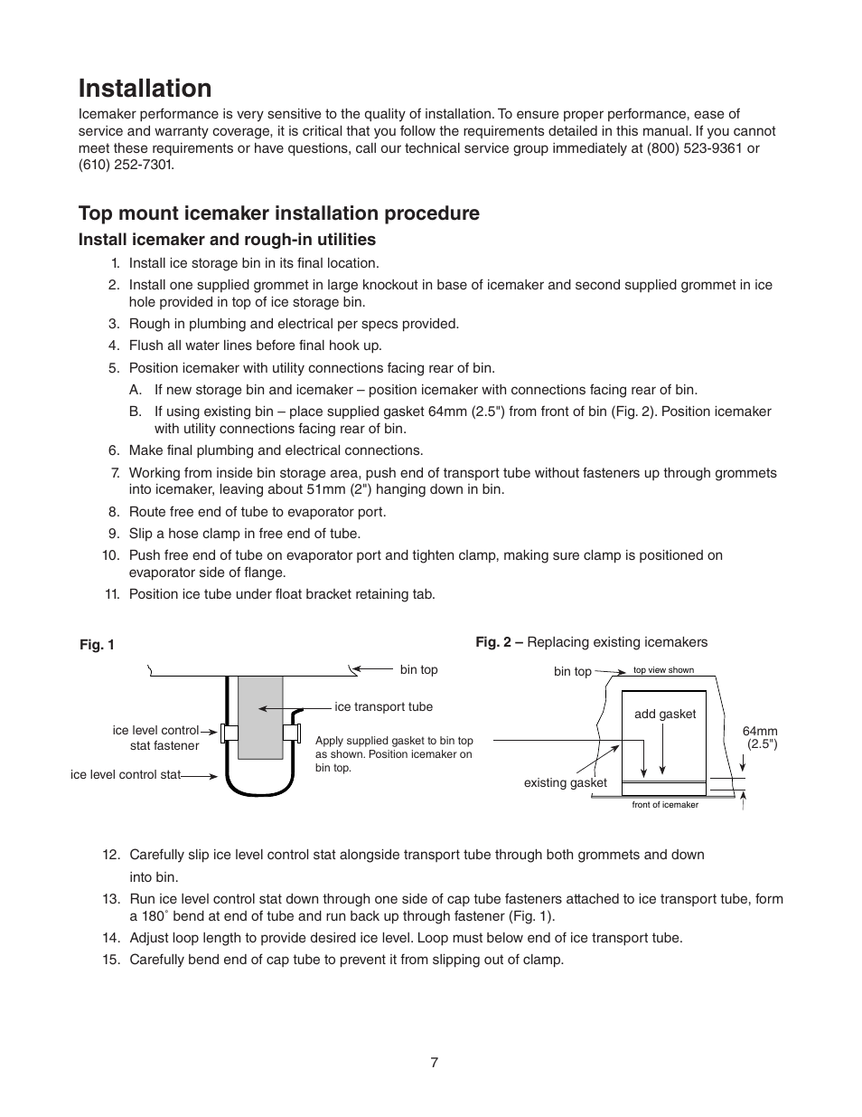 Installation, Top mount icemaker installation procedure | Follett MCC400A/W User Manual | Page 7 / 40