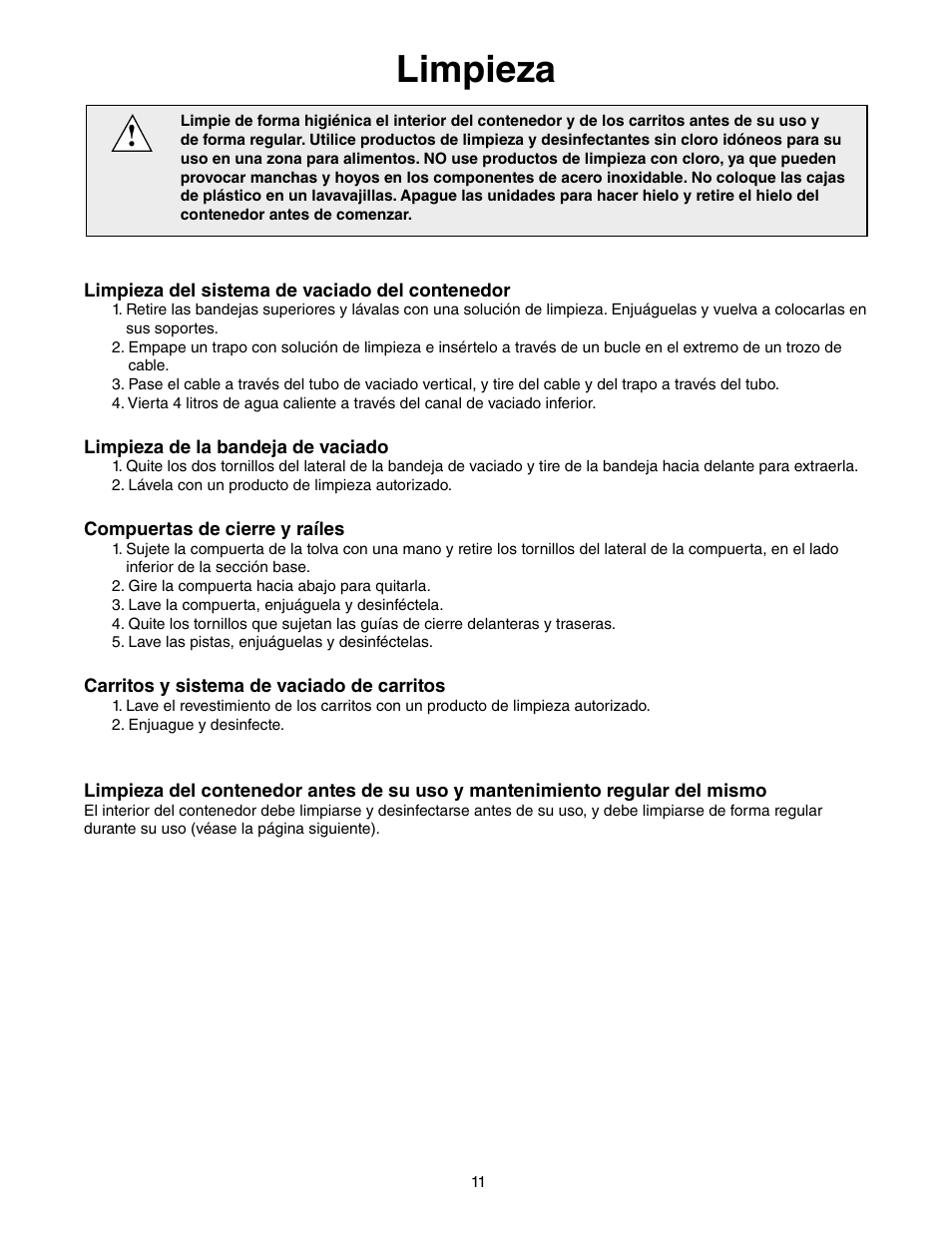 Limpieza | Follett E-ITS3250-90 User Manual | Page 11 / 42