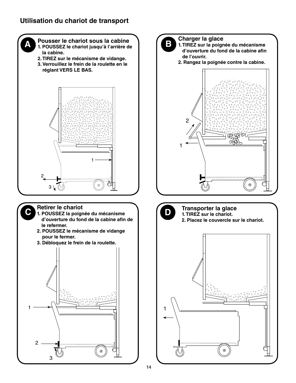 Bc d a, Utilisation du chariot de transport | Follett E-ITS3250-90 User Manual | Page 14 / 42