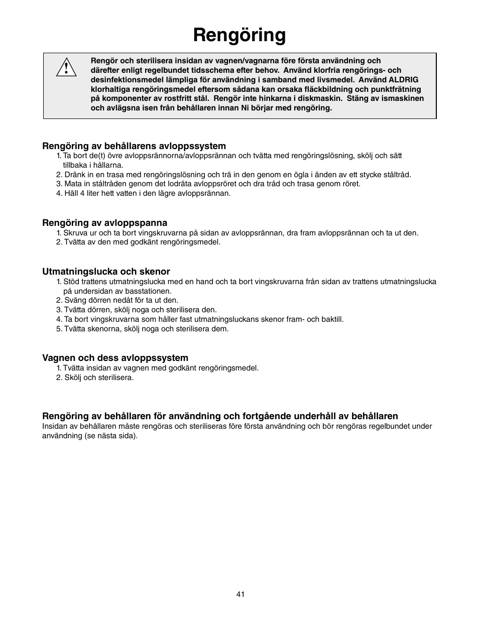 Rengöring | Follett E-ITS3250-90 User Manual | Page 41 / 42