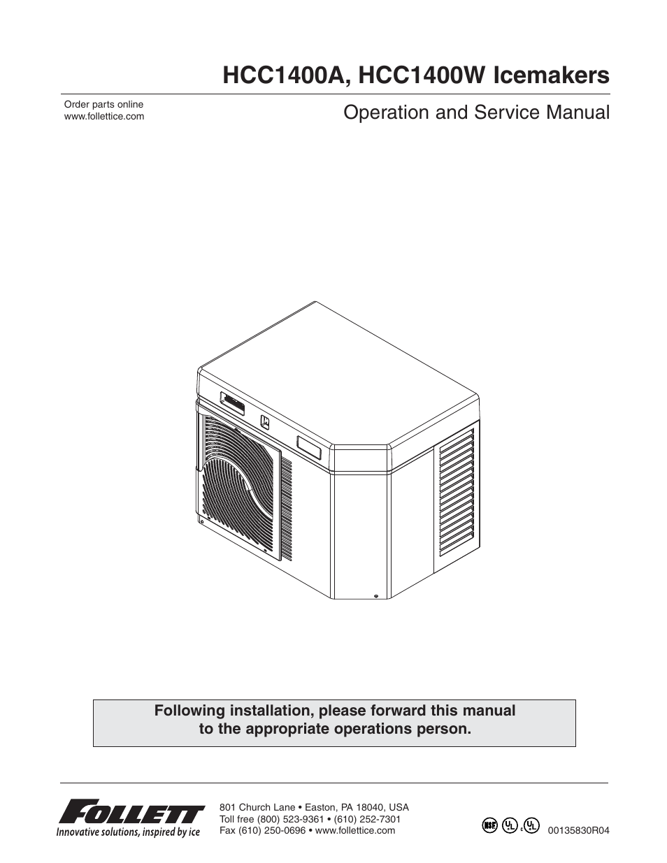 Follett HCC1400W User Manual | 40 pages