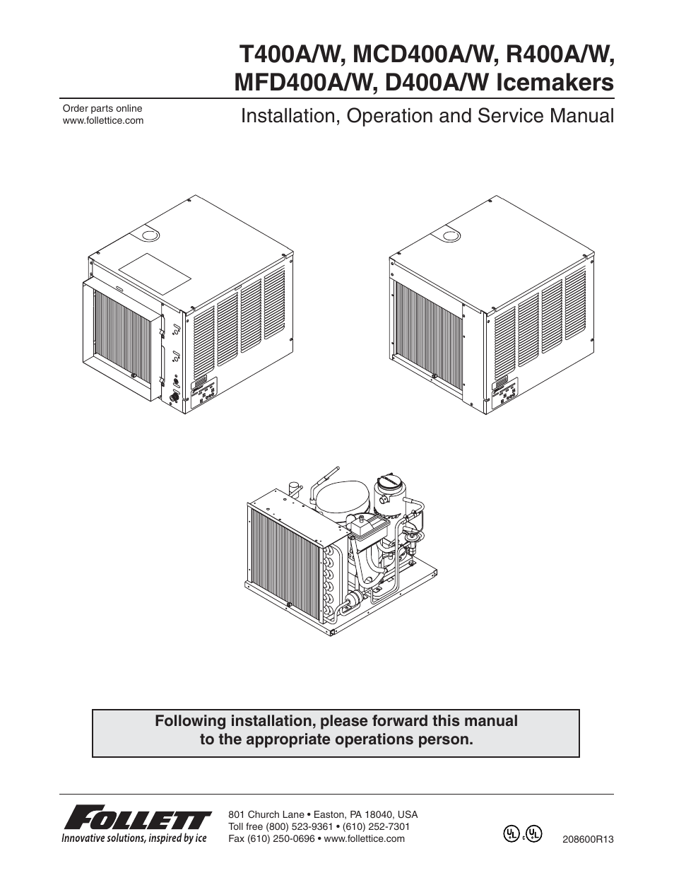 Follett T400A/W User Manual | 40 pages