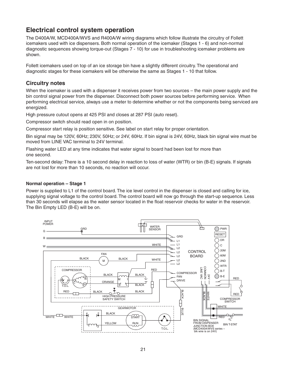 Electrical control system operation | Follett T400A/W User Manual | Page 21 / 40