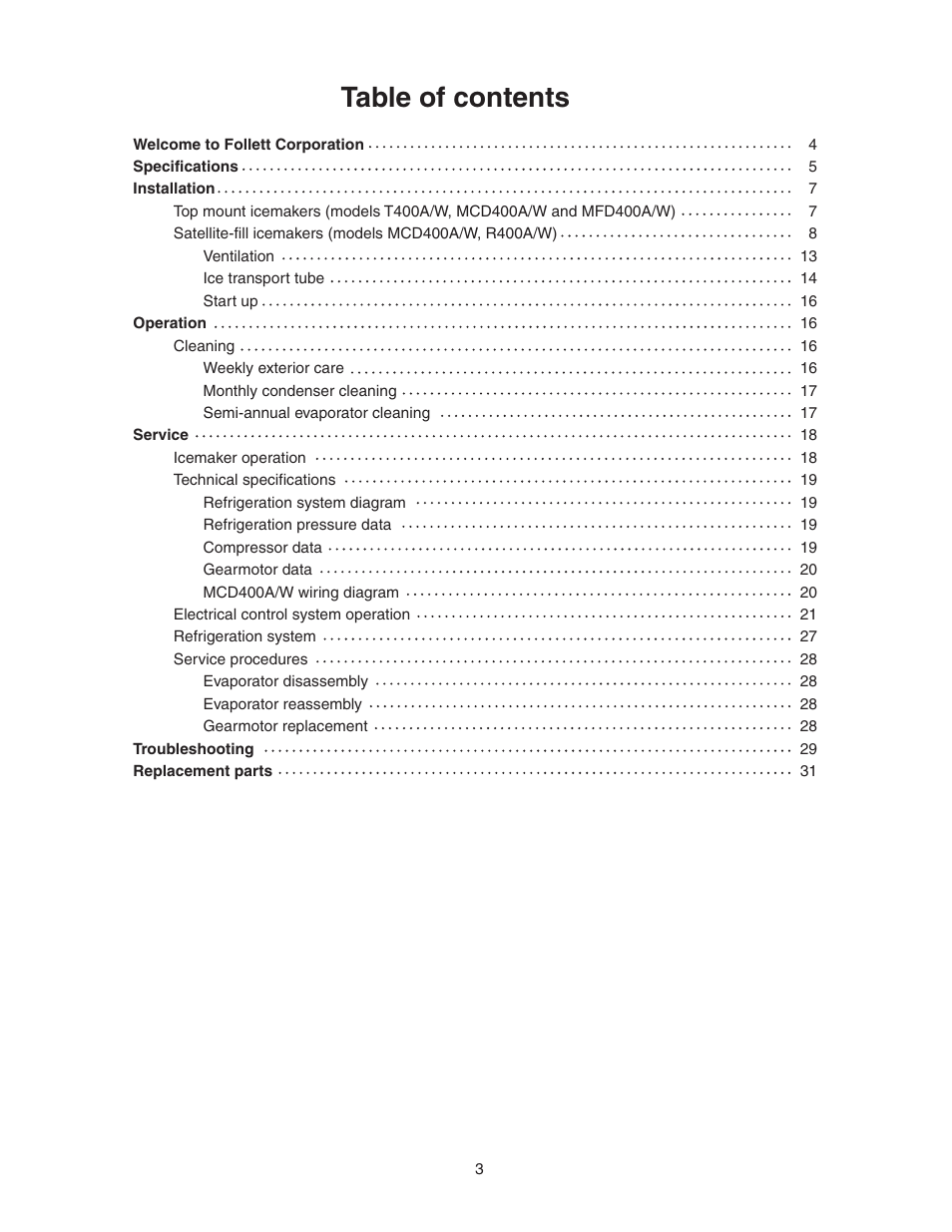 Follett T400A/W User Manual | Page 3 / 40