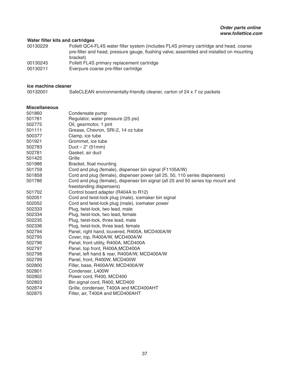 Follett T400A/W User Manual | Page 37 / 40