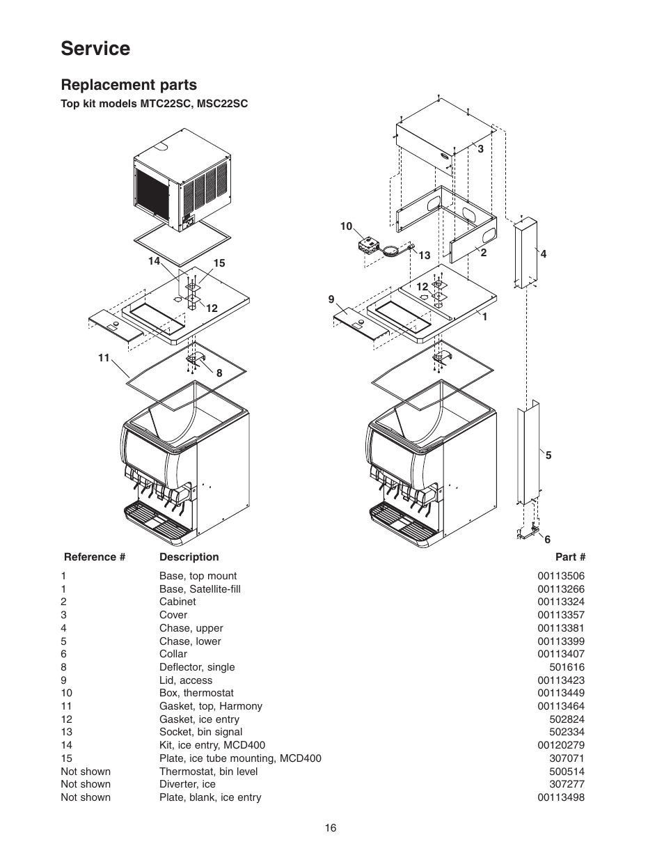 Service, Replacement parts | Follett 400 Series User Manual | Page 16 / 20