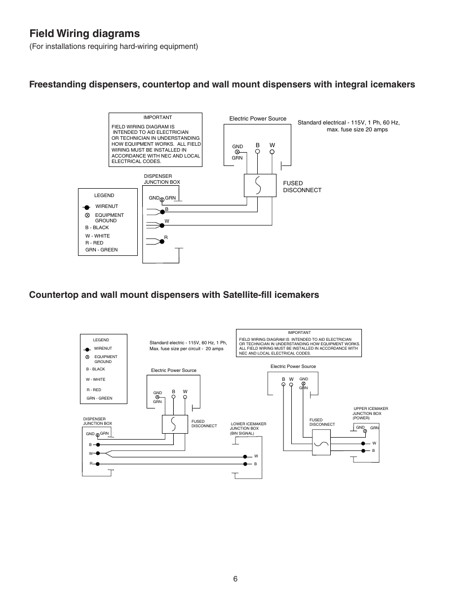 Field wiring diagrams, For installations requiring hard-wiring equipment) | Follett 25 User Manual | Page 6 / 32