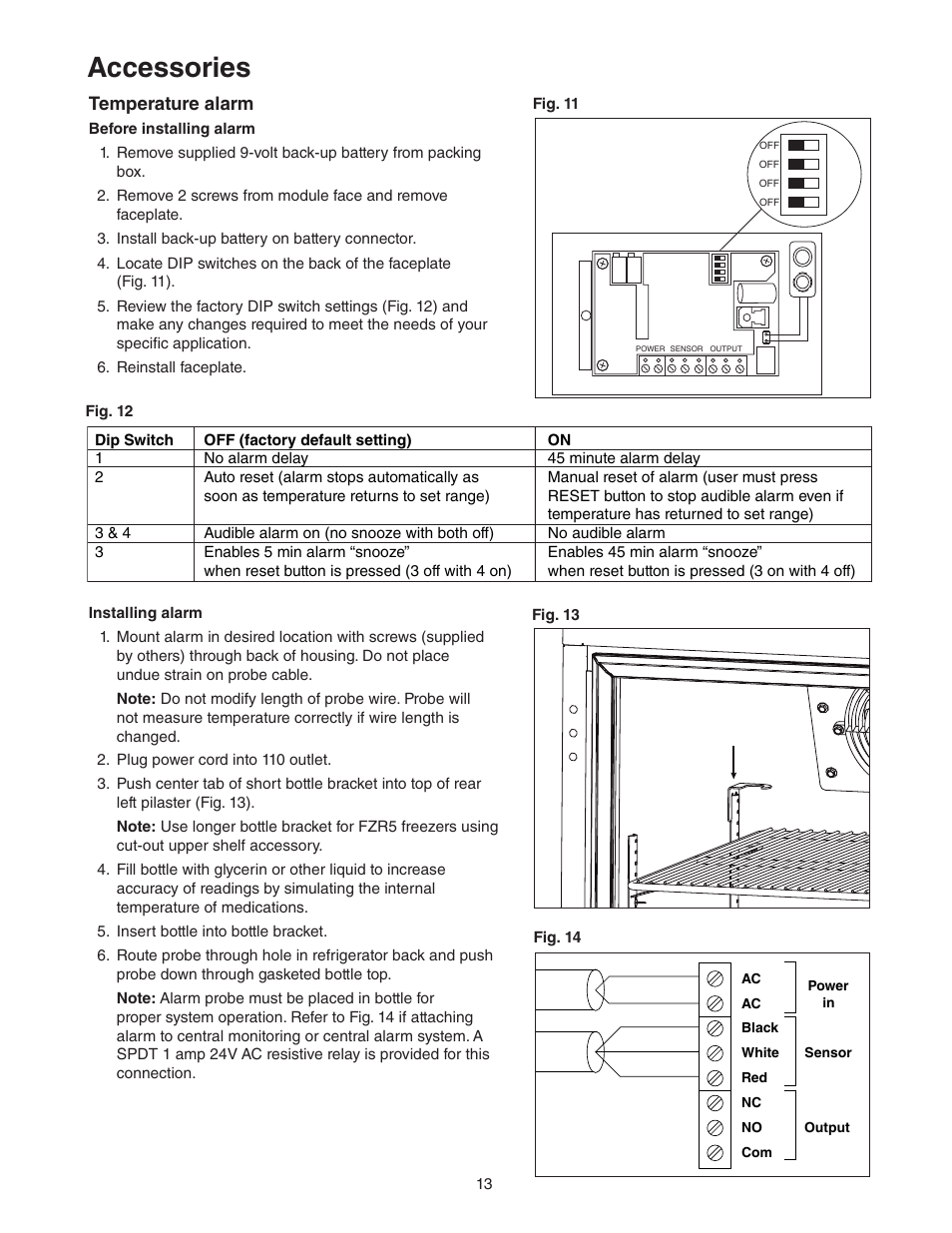 Accessories, Temperature alarm | Follett FZR Series User Manual | Page 13 / 20