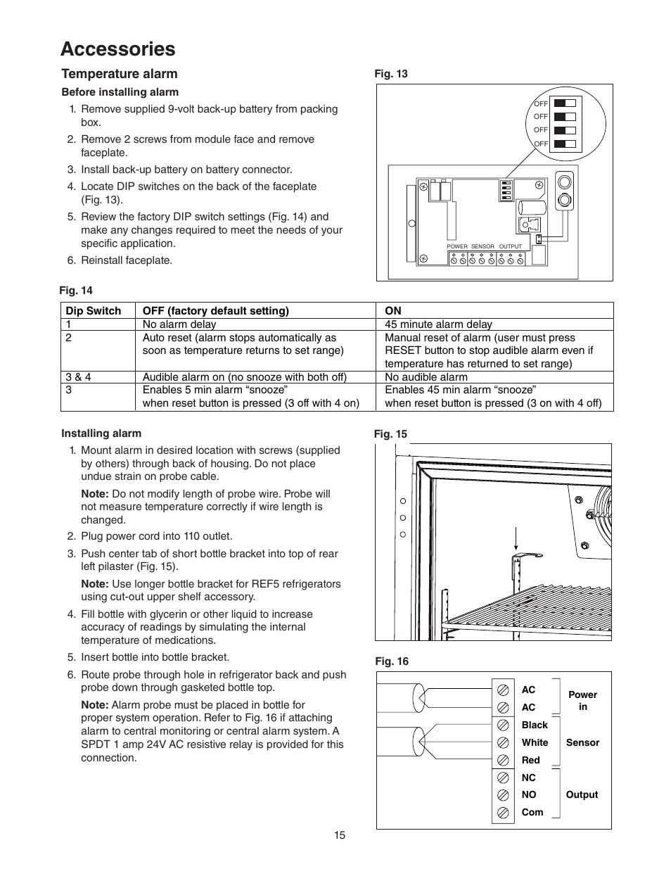 Accessories, Temperature alarm | Follett REF Series User Manual | Page 15 / 20
