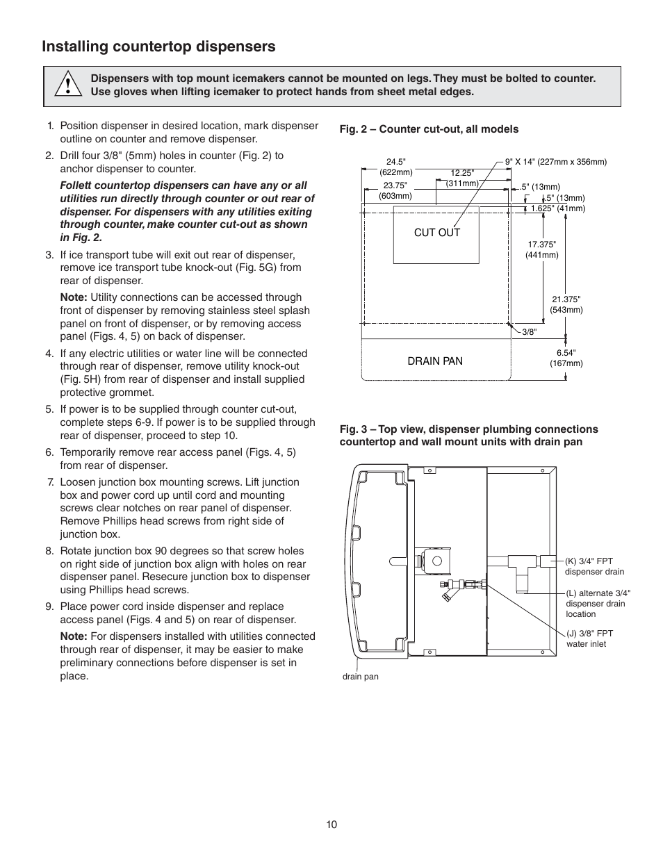 Installing countertop dispensers | Follett 110CT400A/W User Manual | Page 10 / 32