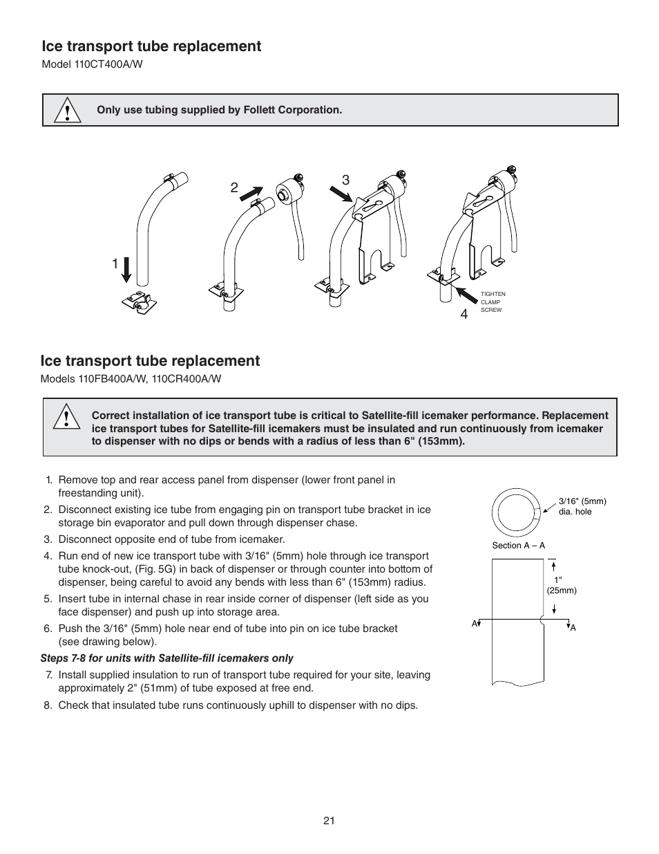 Ice transport tube replacement | Follett 110CT400A/W User Manual | Page 21 / 32