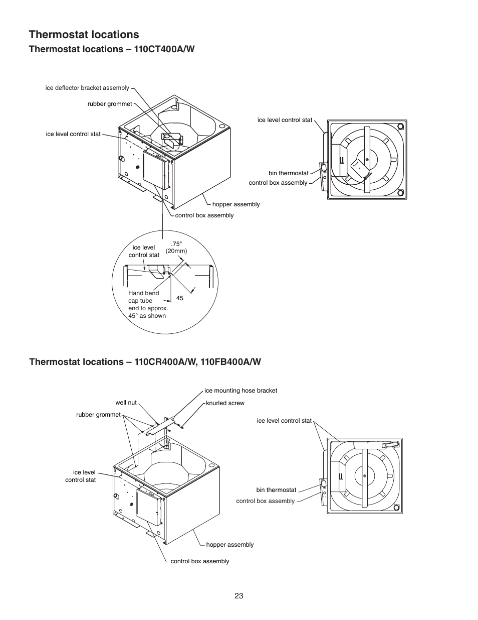Thermostat locations | Follett 110CT400A/W User Manual | Page 23 / 32