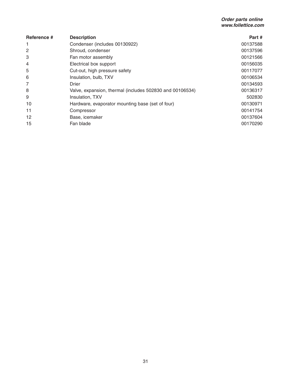 Follett HCE1400W User Manual | Page 31 / 40