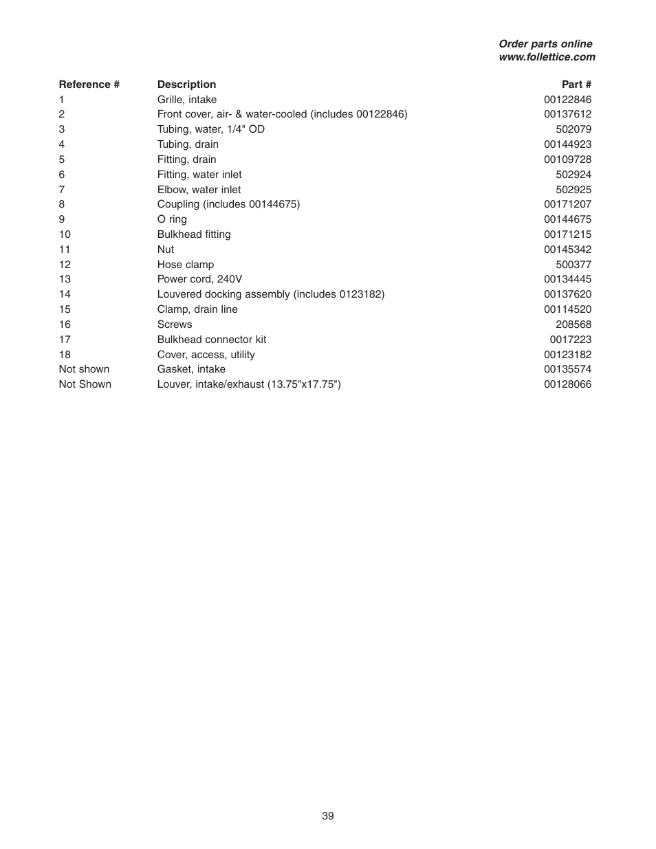 Follett HCE1400W User Manual | Page 39 / 40