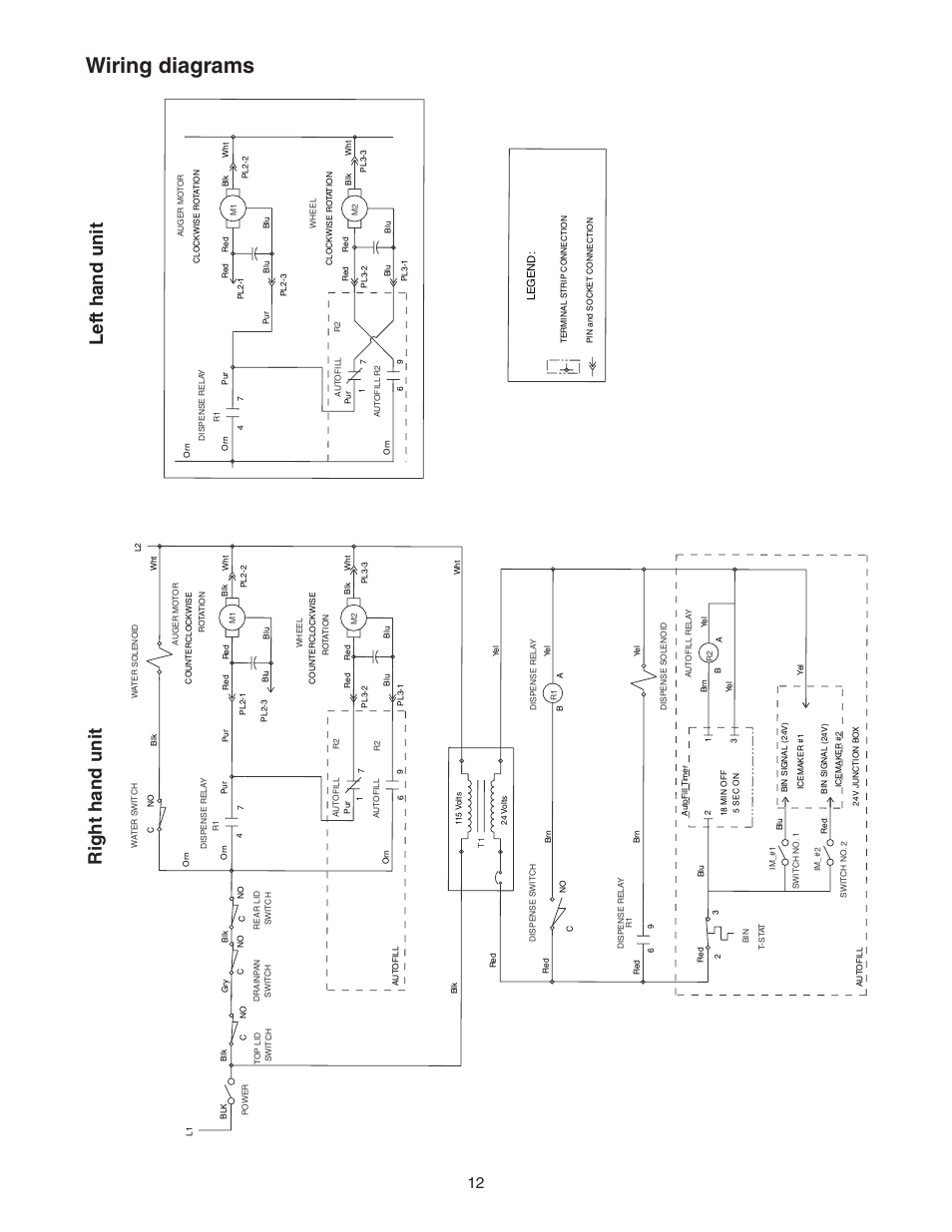 Wiring diagrams, Right hand unit lef t hand unit | Follett VU155N Series User Manual | Page 12 / 20