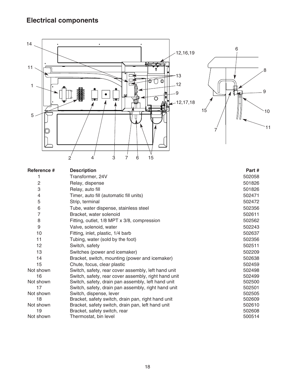 Electrical components | Follett VU155N Series User Manual | Page 18 / 20