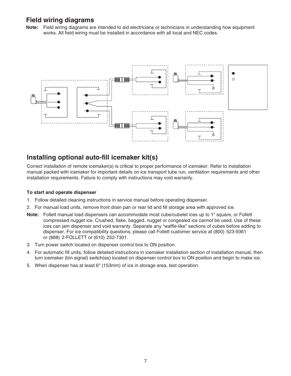 Field wiring diagrams, Installing optional auto-fill icemaker kit(s) | Follett VU155N Series User Manual | Page 7 / 20