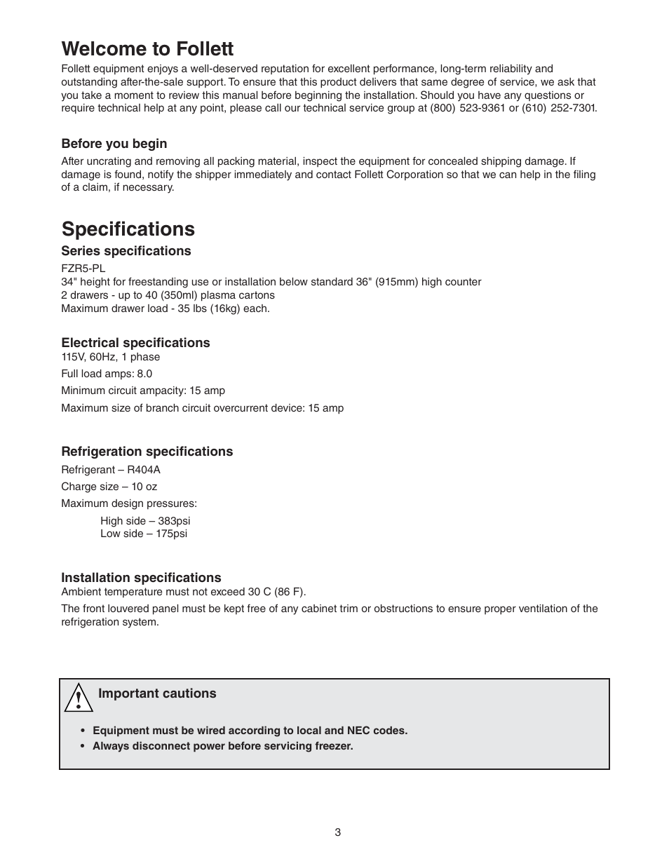 Welcome to follett, Specifi cations | Follett C45184 User Manual | Page 3 / 16